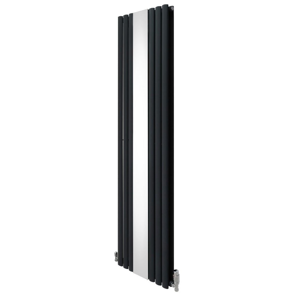 Radiateur à Colonne Ovale avec Miroir & Valves - 1800mm x 500mm – Gris Anthracite