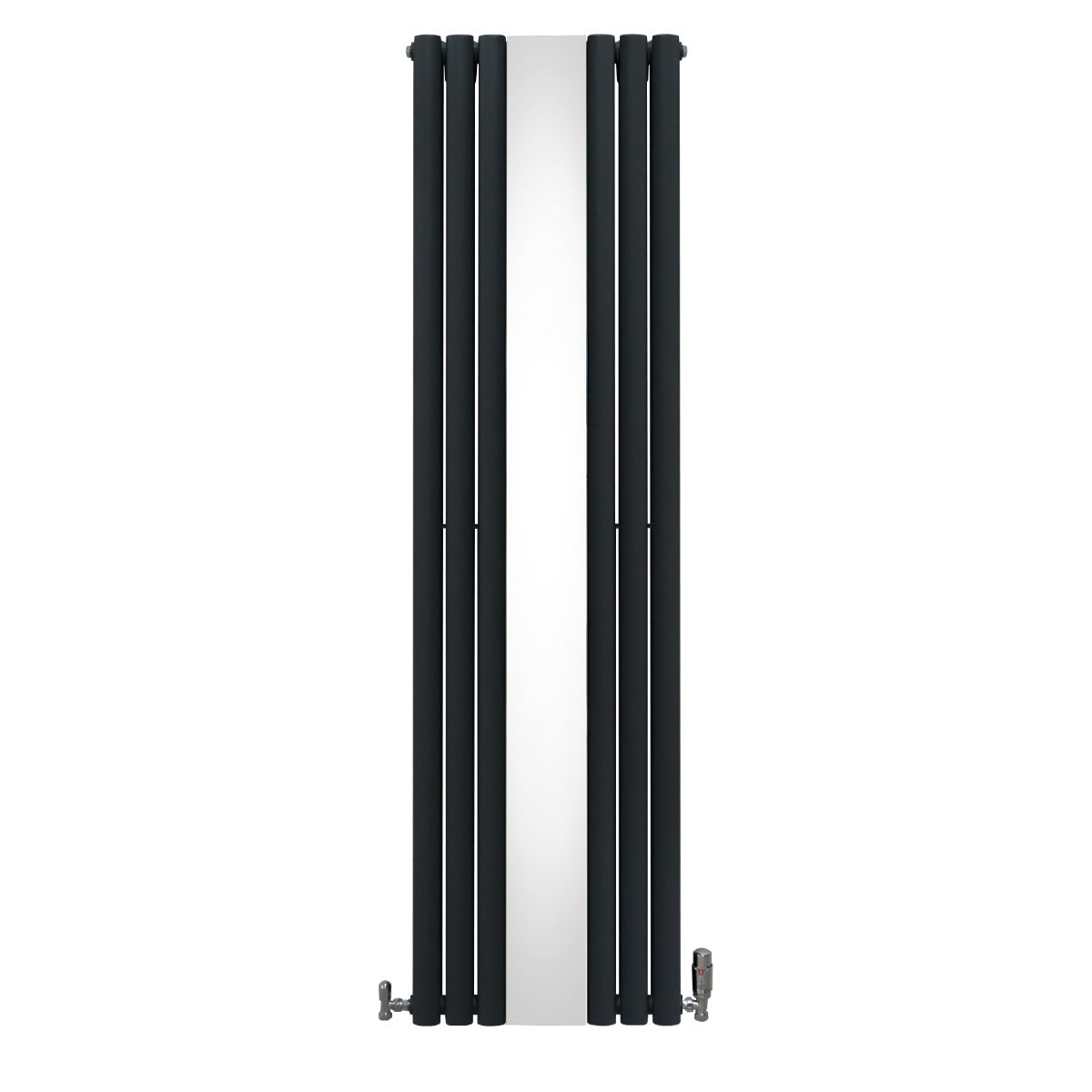 Radiateur à Colonne Ovale avec Miroir & Valves - 1800mm x 500mm – Gris Anthracite