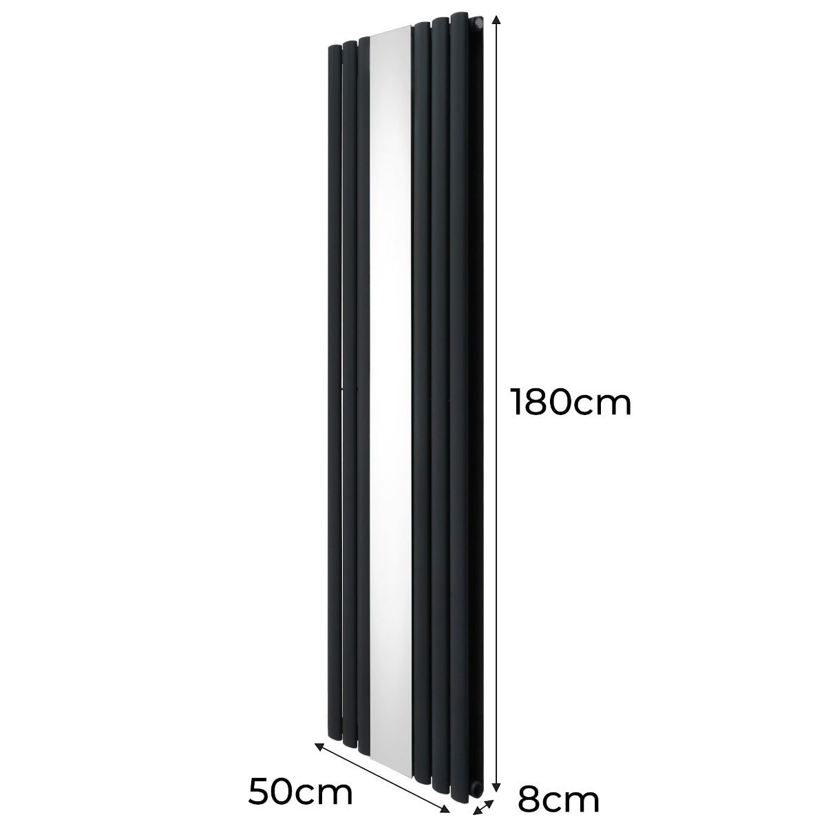 Radiateur à Colonne Ovale avec Miroir & Valves - 1800mm x 500mm – Gris Anthracite