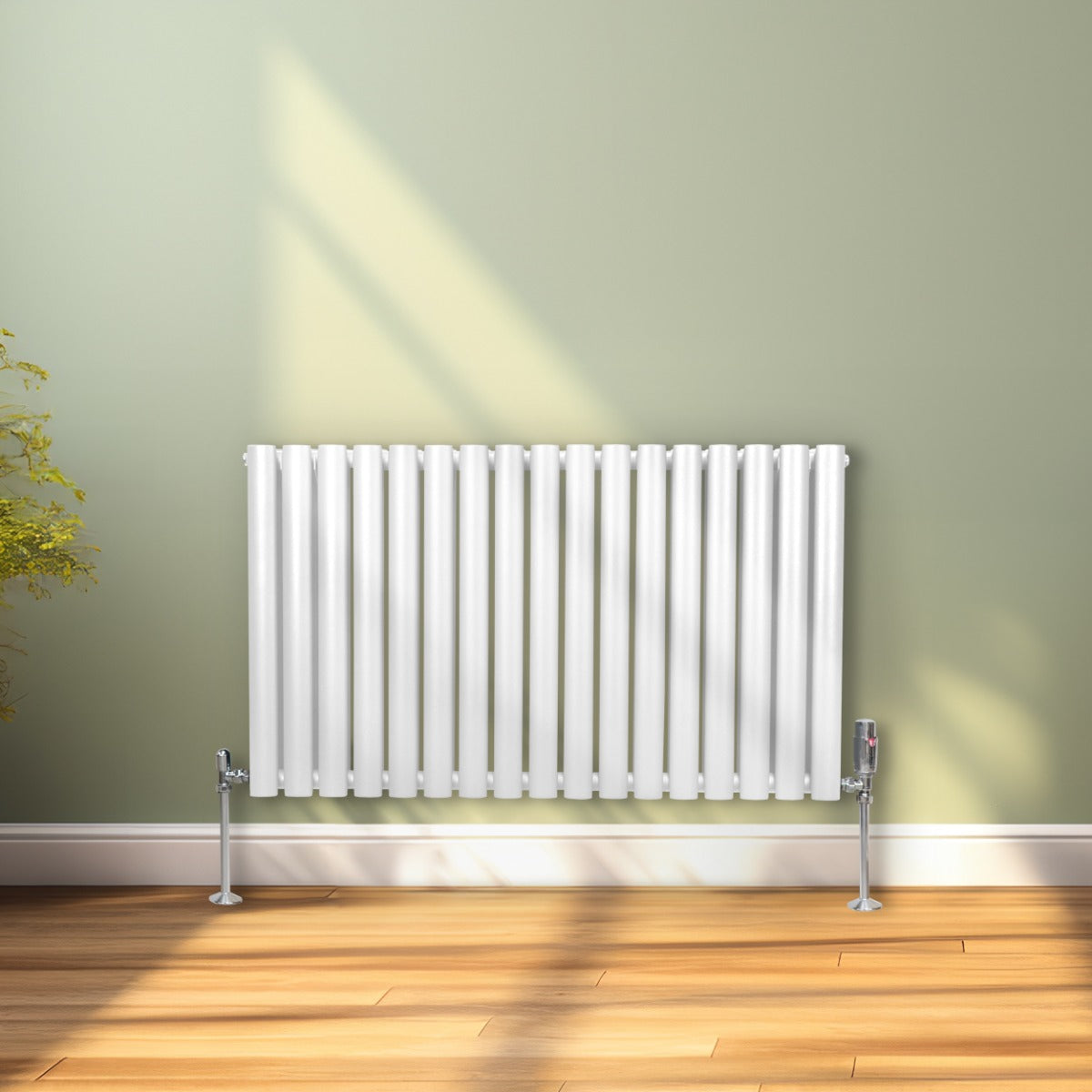 Radiateur à Colonne Ovale & Robinet Thermostatique Chromé - 600mm x 1020mm – Blanc