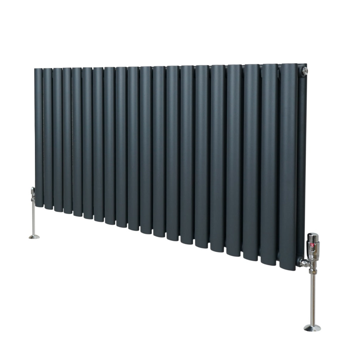 Radiateur à Colonne Ovale & Robinet Thermostatique Chromé - 600mm x 1200mm – Gris Anthracite