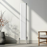 Radiateur à Colonne Ovale & Robinet Thermostatique Chromé - 1600mm x 240mm – Blanc