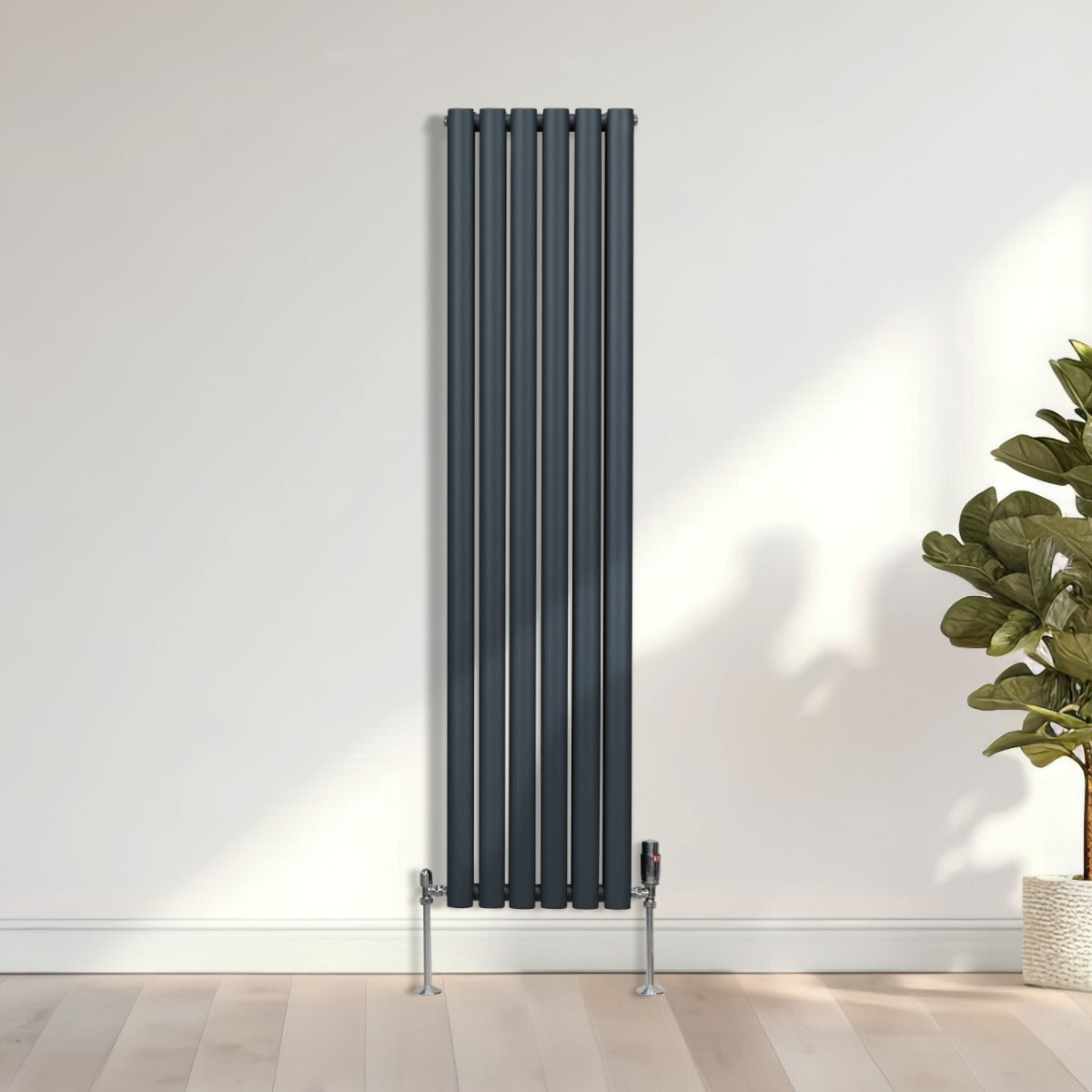 Radiateur à Colonne Ovale & Robinet Thermostatique Chromé - 1600mm x 360mm – Gris Anthracite