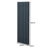 Radiateur à Colonne Ovale & Robinet Thermostatique Chromé - 1600mm x 480mm – Gris Anthracite