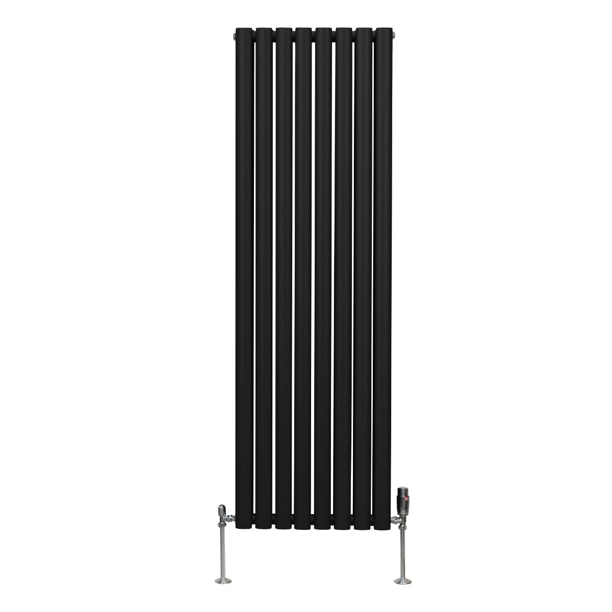 Radiateur à Colonne Ovale & Robinet Thermostatique Chromé - 1600mm x 480mm – Noir