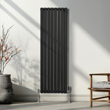 Radiateur à Colonne Ovale & Robinet Thermostatique Chromé - 1600mm x 480mm – Noir