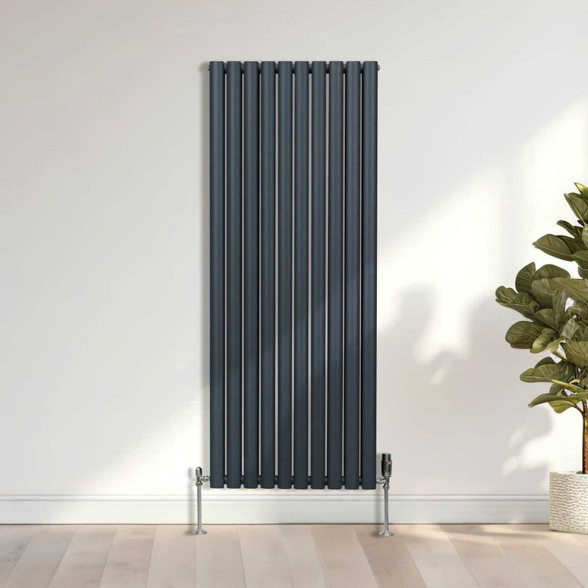 Radiateur à Colonne Ovale & Robinet Thermostatique Chromé - 1600mm x 600mm – Gris Anthracite