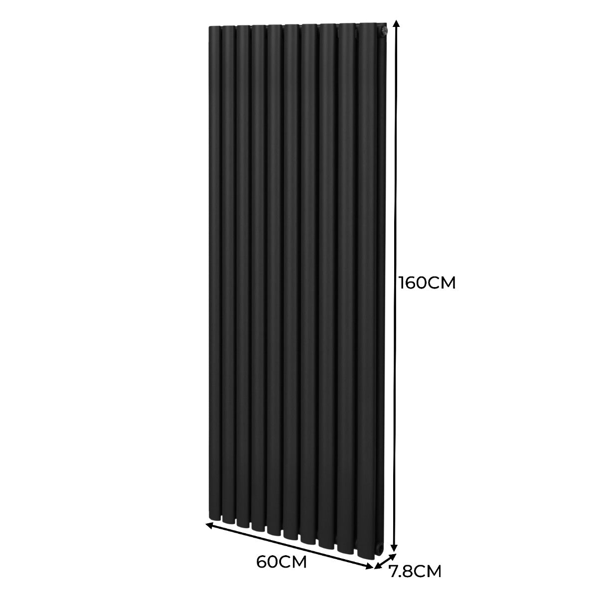 Radiateur à Colonne Ovale & Robinet Thermostatique Chromé - 1600mm x 600mm – Noir