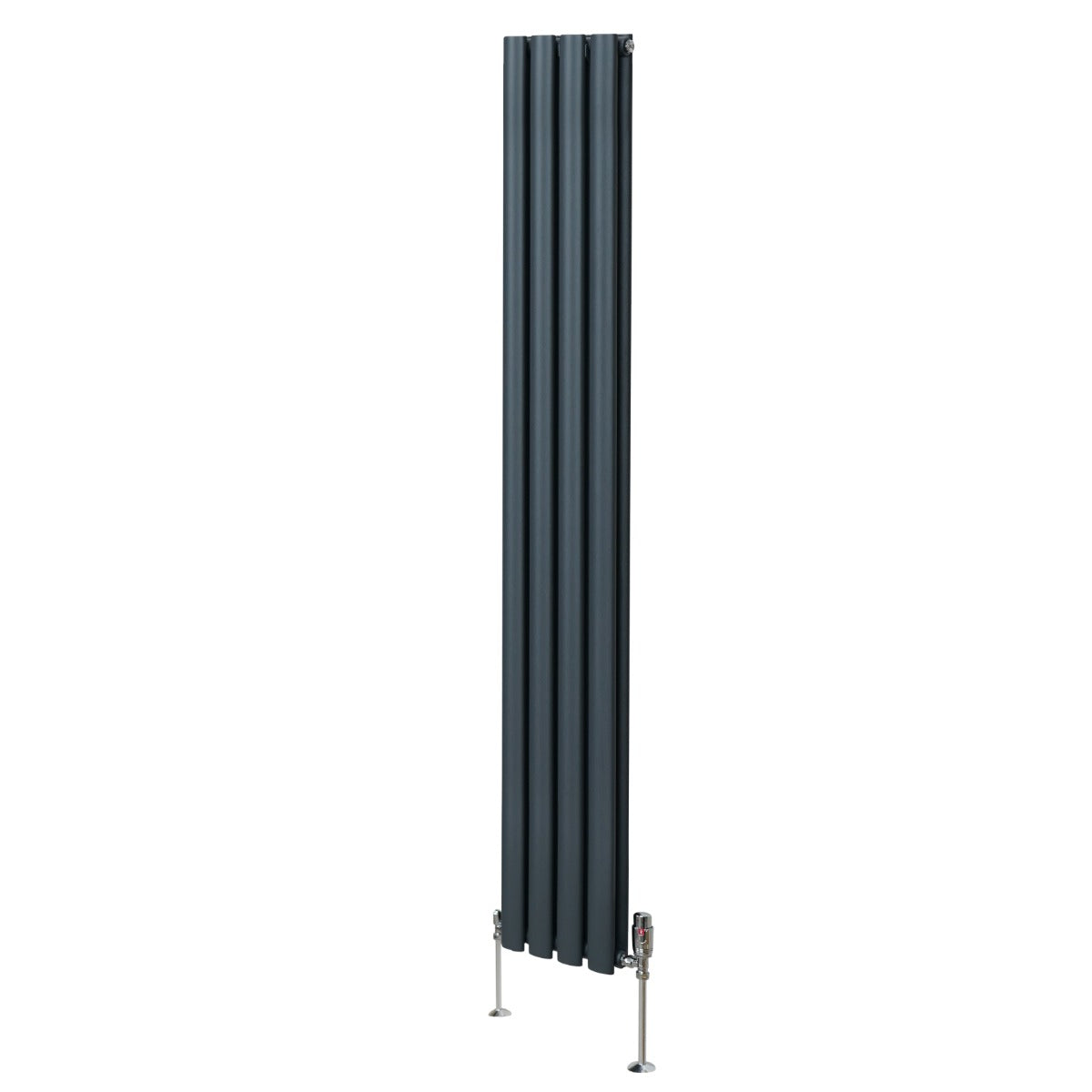 Radiateur à Colonne Ovale & Robinet Thermostatique Chromé - 1800mm x 240mm – Gris Anthracite