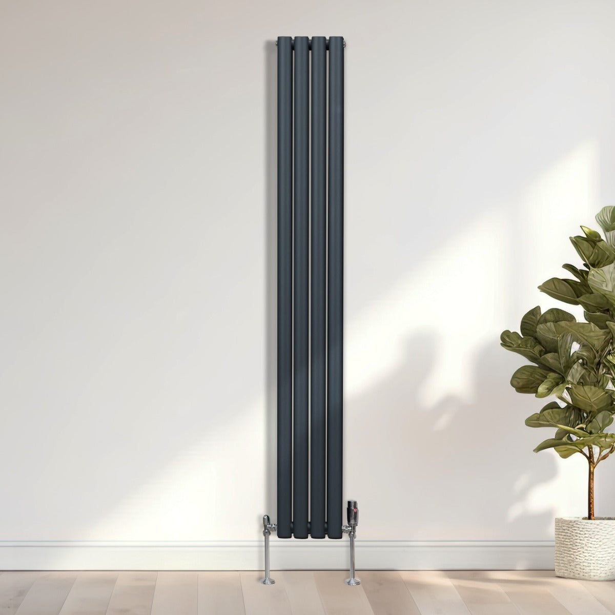 Radiateur à Colonne Ovale & Robinet Thermostatique Chromé - 1800mm x 240mm – Gris Anthracite