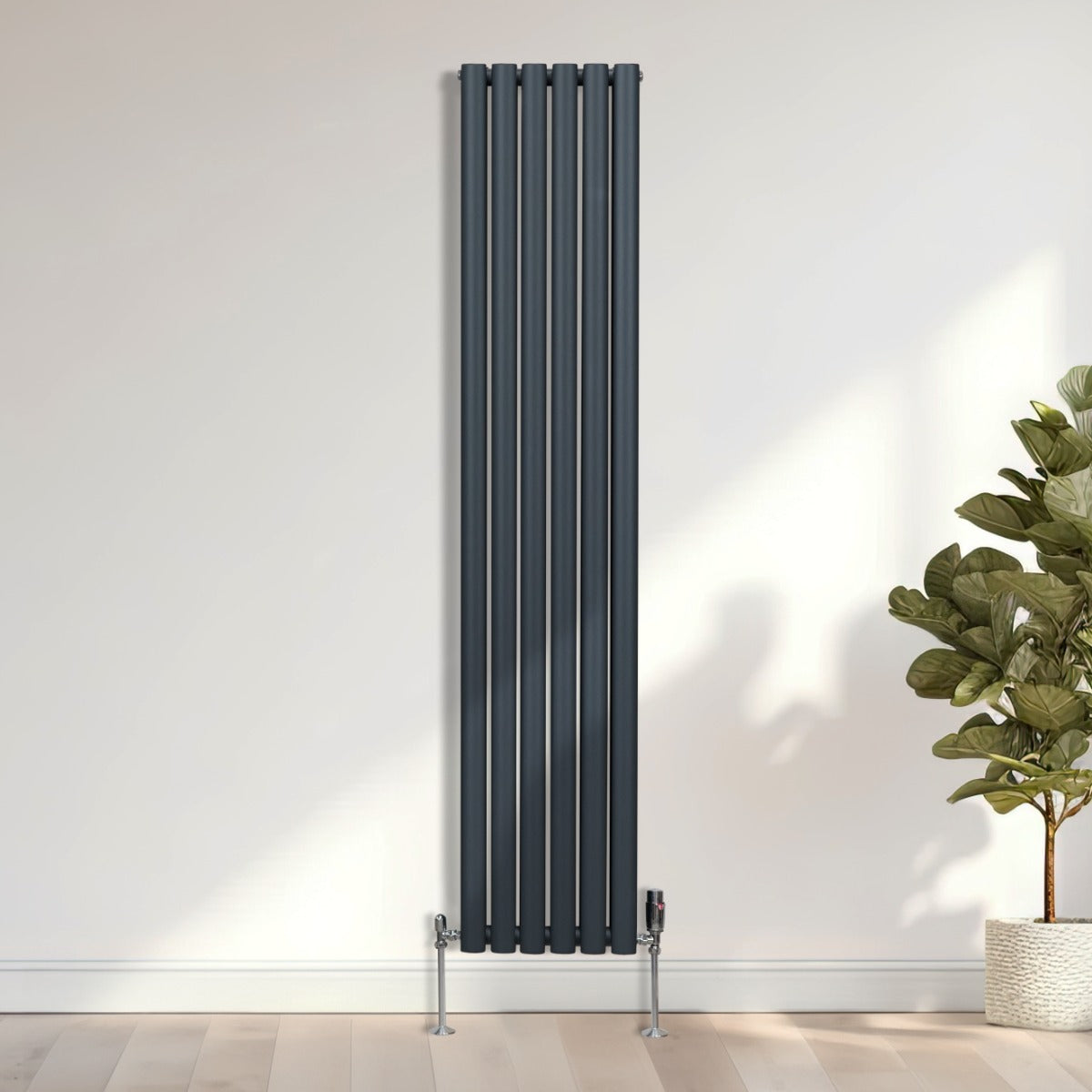 Radiateur à Colonne Ovale & Robinet Thermostatique Chromé - 1800mm x 360mm – Gris Anthracite