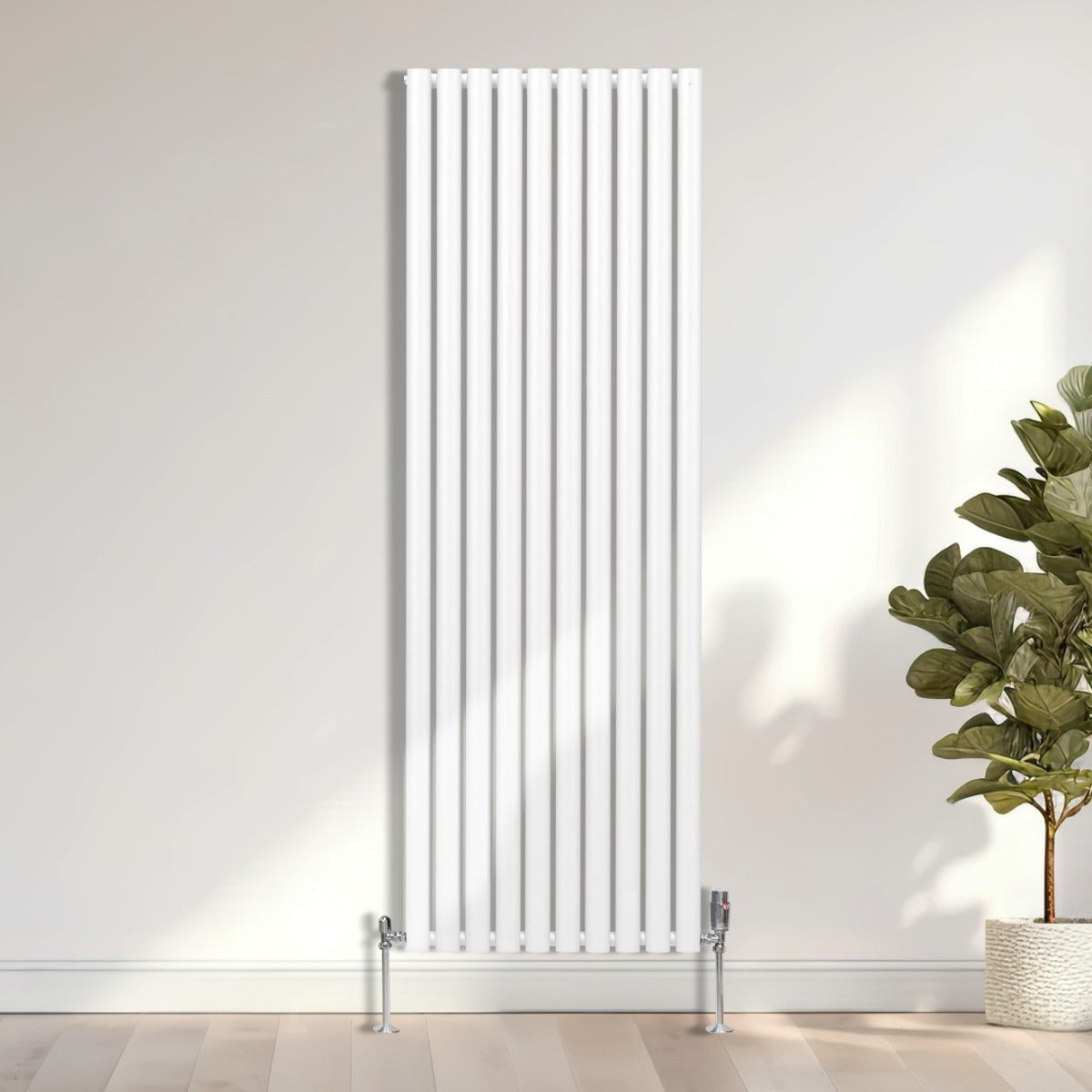 Radiateur à Colonne Ovale & Robinet Thermostatique Chromé - 1800mm x 600mm – Blanc