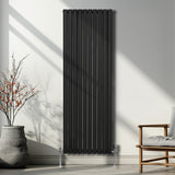 Radiateur à Colonne Ovale & Robinet Thermostatique Chromé - 1800mm x 600mm – Noir