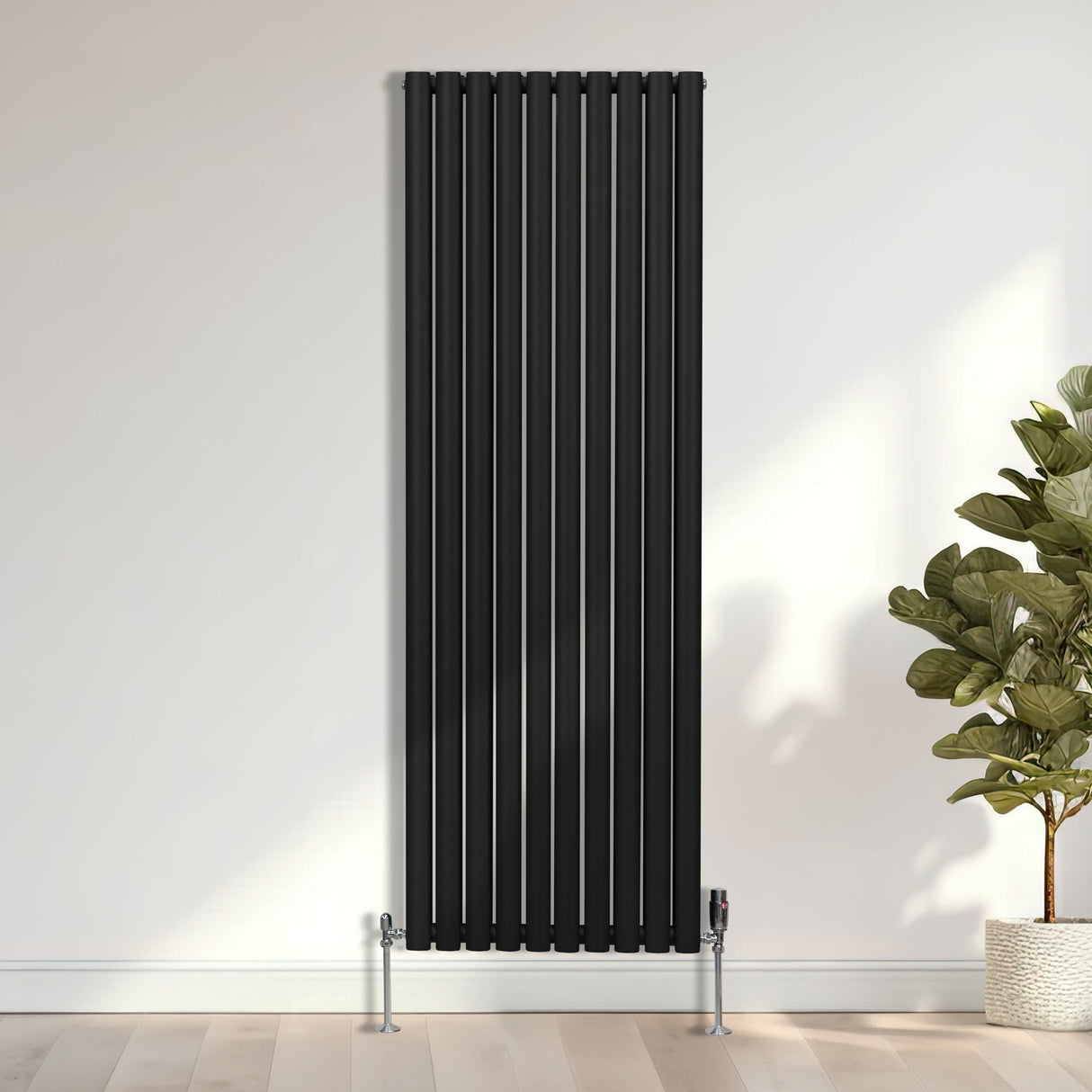 Radiateur à Colonne Ovale & Robinet Thermostatique Chromé - 1800mm x 600mm – Noir