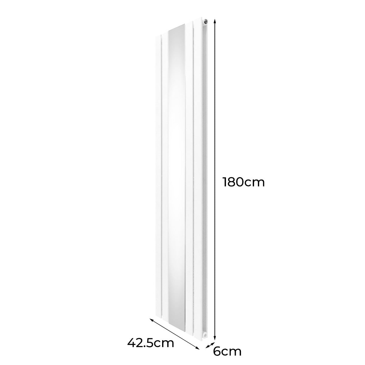 Radiateur Plat avec Miroir & Valves - 1800mm x 425mm – Blanc