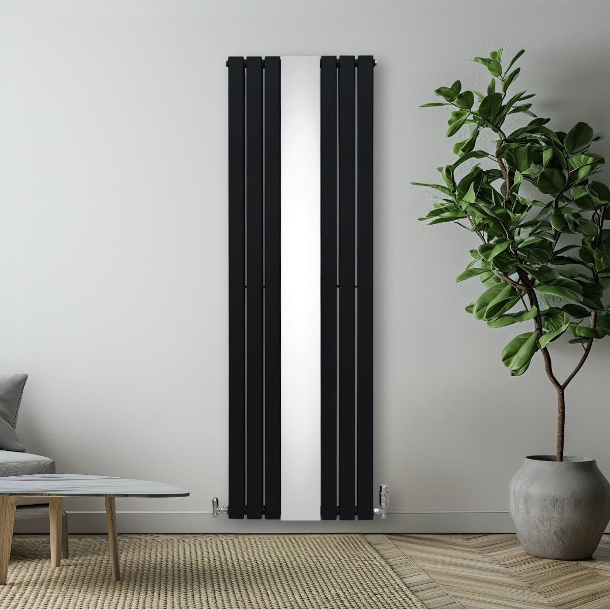 Radiateur Plat avec Miroir & Valves - 1800mm x 565mm – Noir