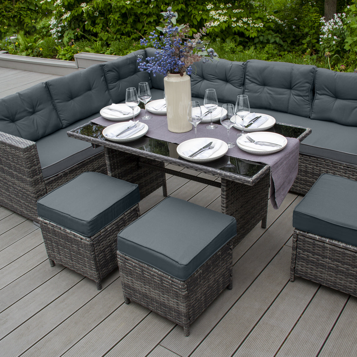 Salon de Jardin en Rotin 9 Personnes – Gris