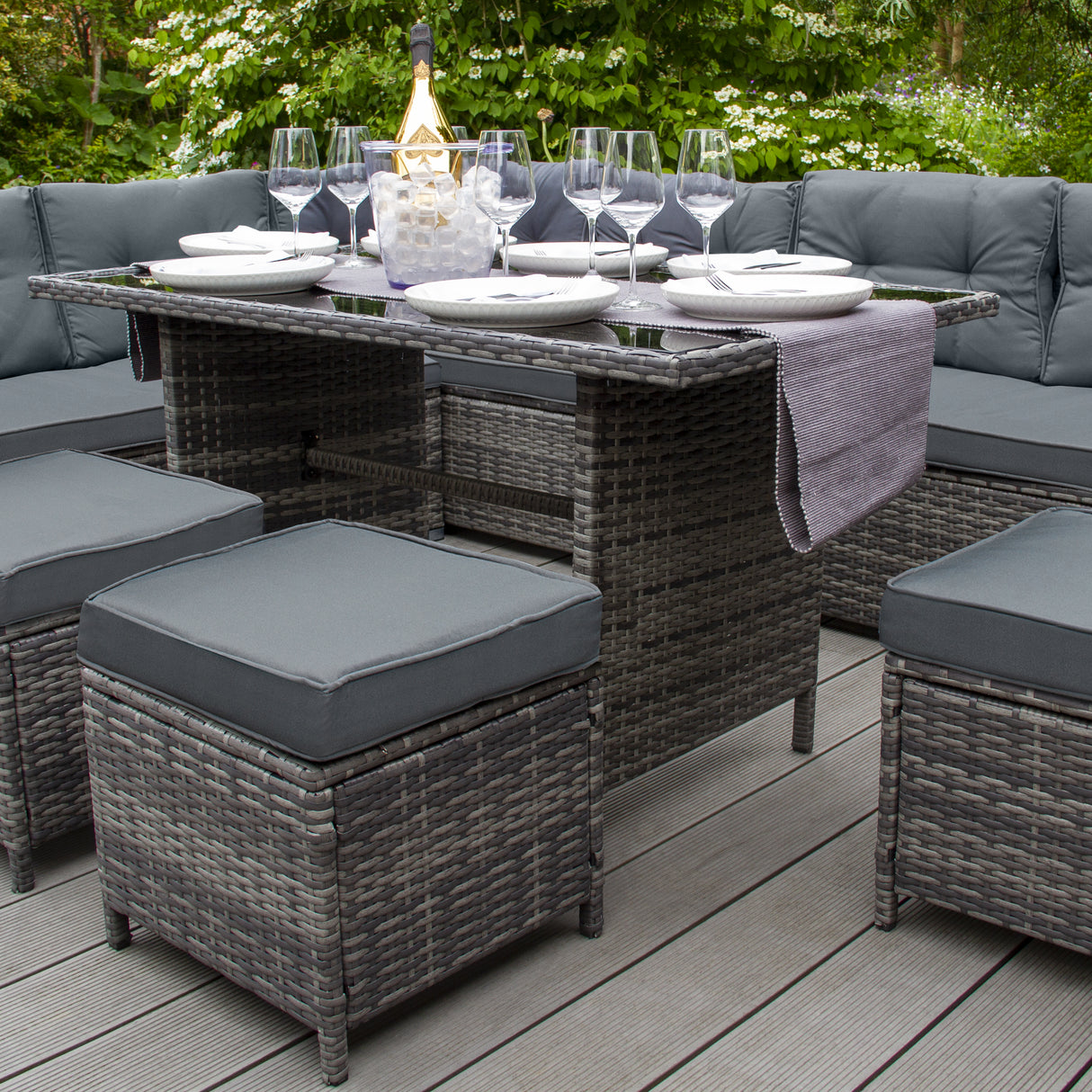 Salon de Jardin en Rotin 9 Personnes – Gris