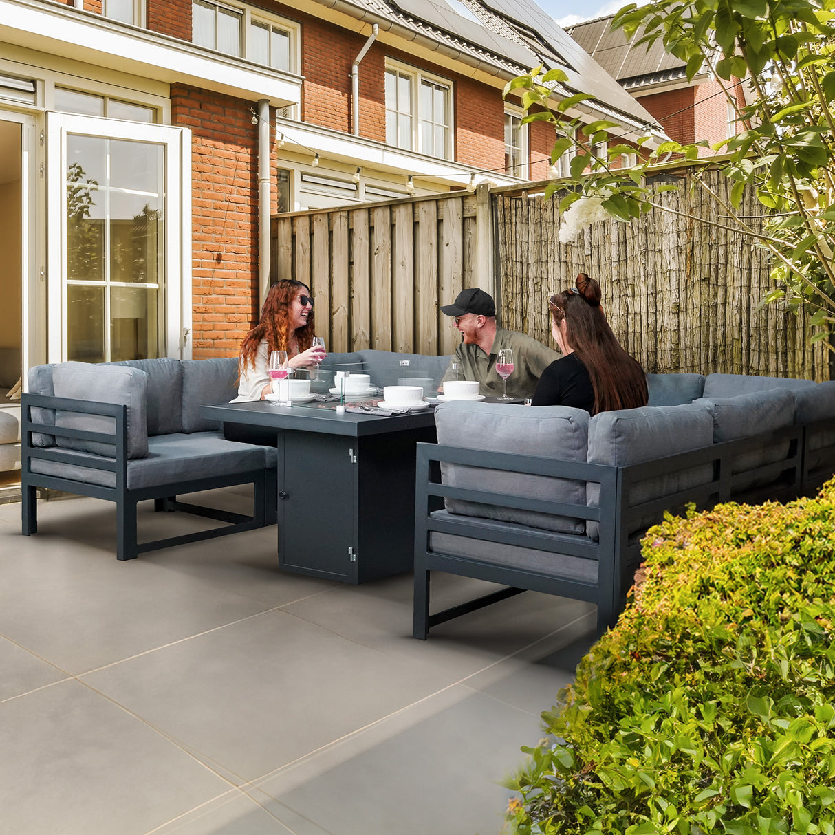 Salon de Jardin en Aluminium 8 Personnes & Table Foyer au Gaz