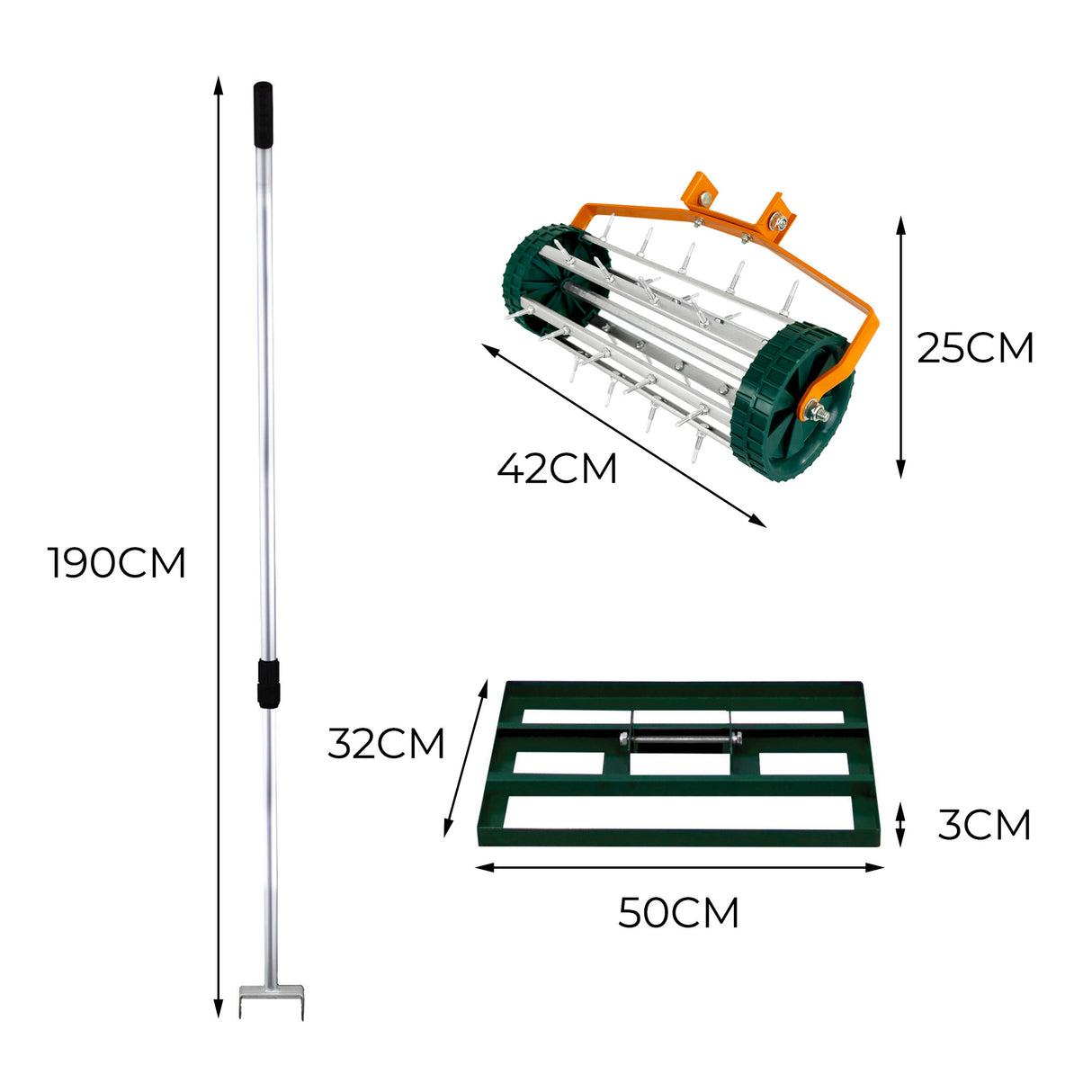 Ensemble 2-en-1 Scarificateur et Niveleur de Pelouse de 50 cm - Vert