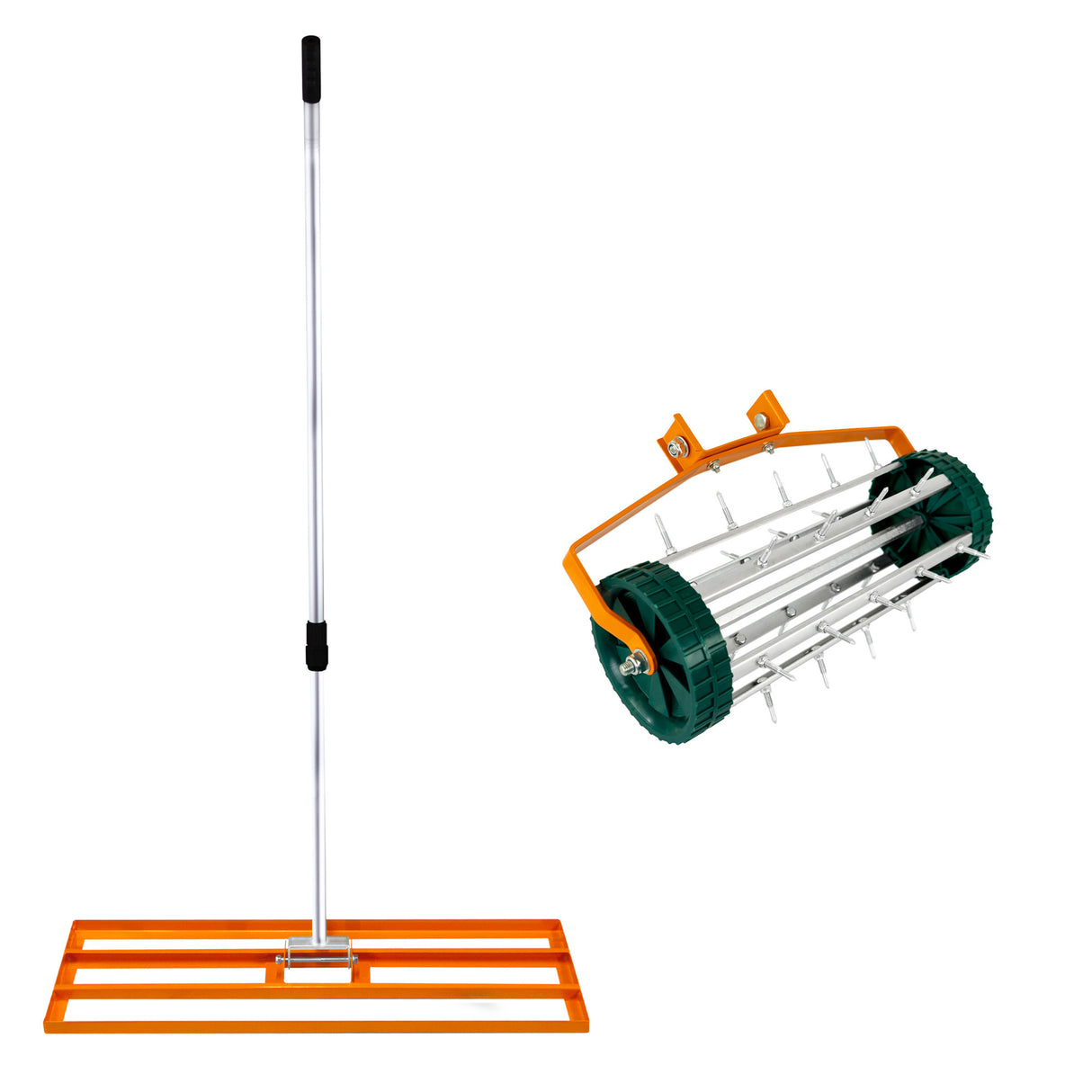 Ensemble 2-en-1 Scarificateur et Niveleur de Pelouse de 100 cm - Orange