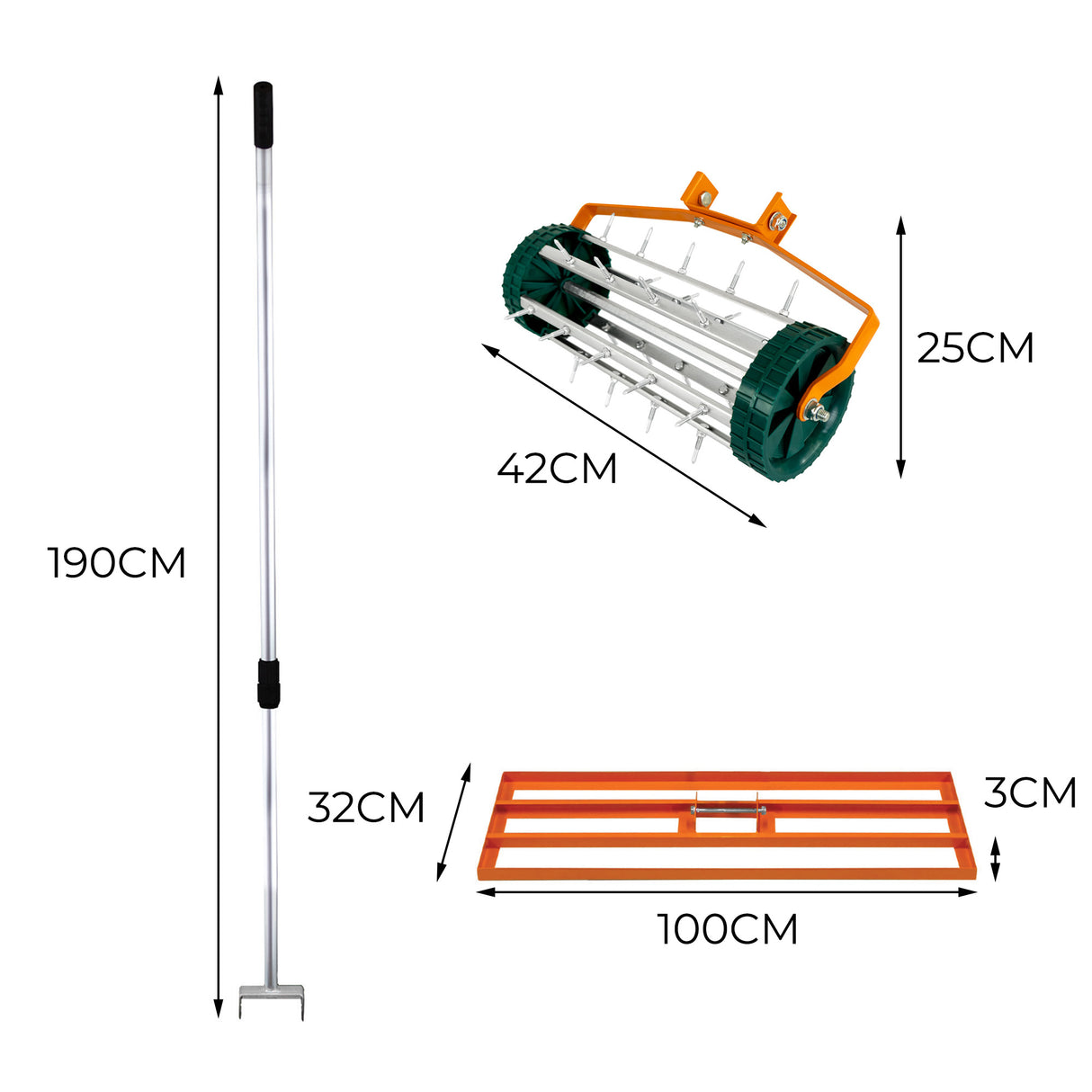 Ensemble 2-en-1 Scarificateur et Niveleur de Pelouse de 100 cm - Orange