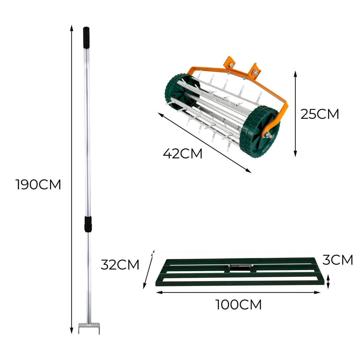 Ensemble 2-en-1 Scarificateur et Niveleur de Pelouse de 100 cm - Vert