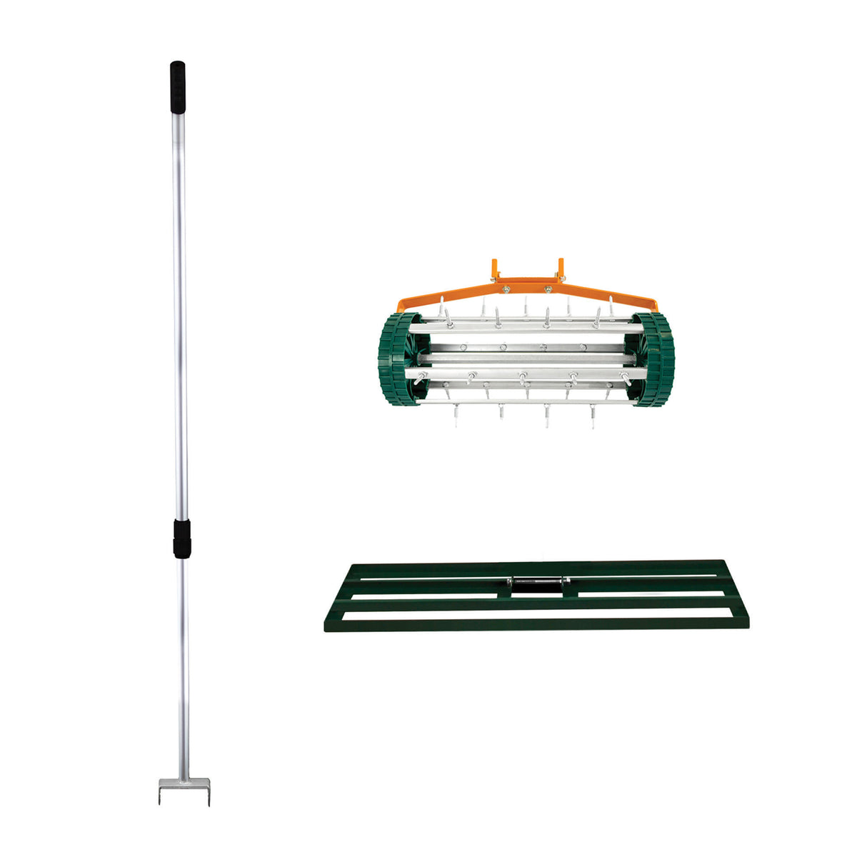 Ensemble 2-en-1 Scarificateur et Niveleur de Pelouse de 100 cm - Vert