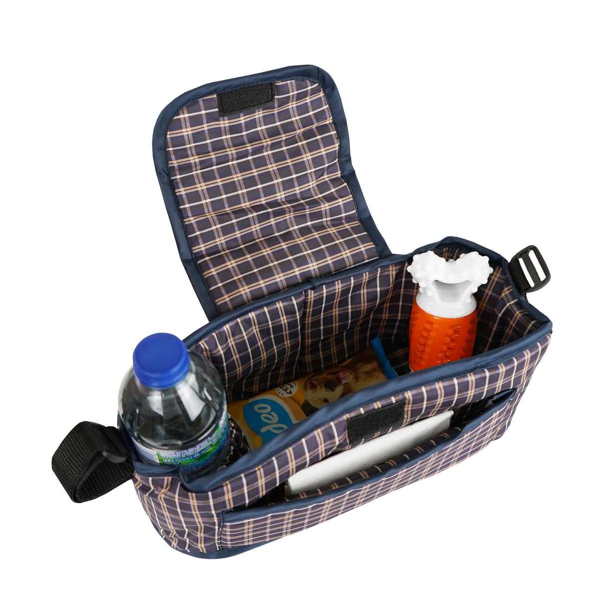 Sac Caddy pour Poussette pour Animaux de Compagnie Tartan Bleu