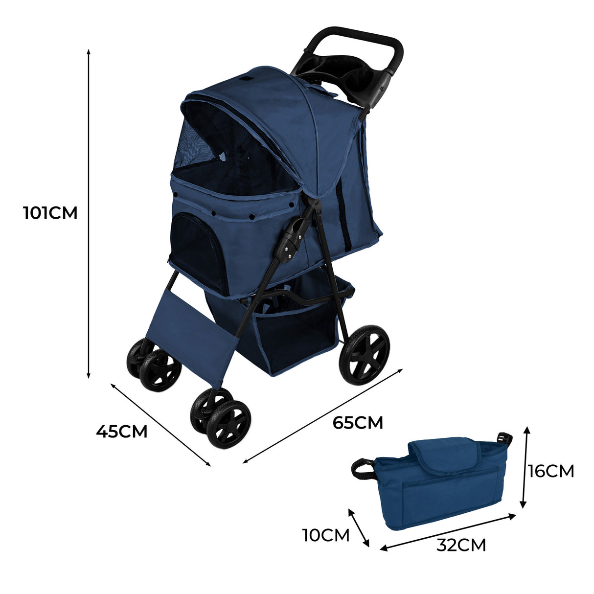 Poussette pour Animal de Compagnie et Sac Caddy – Bleu