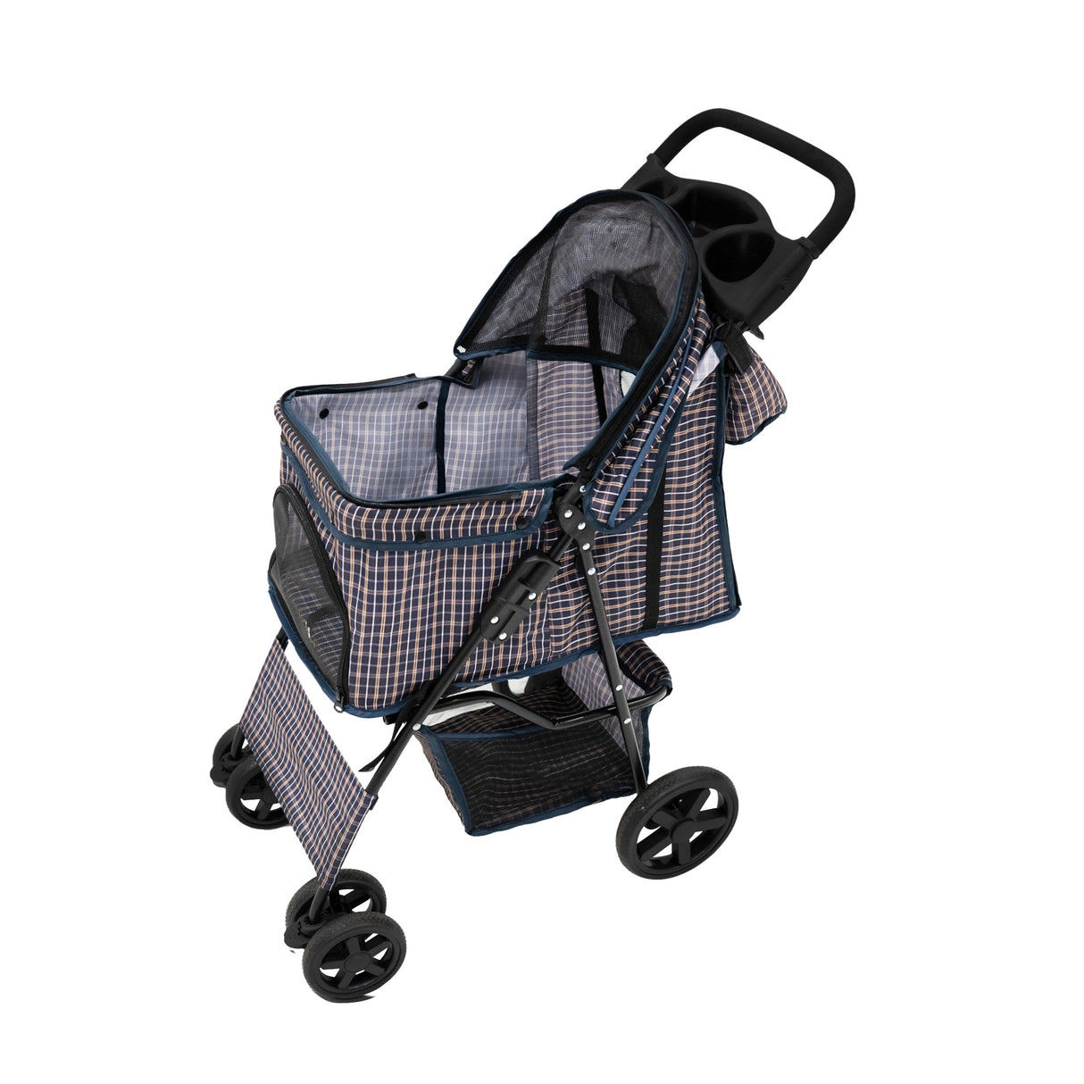 Poussette pour Animal de Compagnie et Sac Caddy – Tartan Bleu