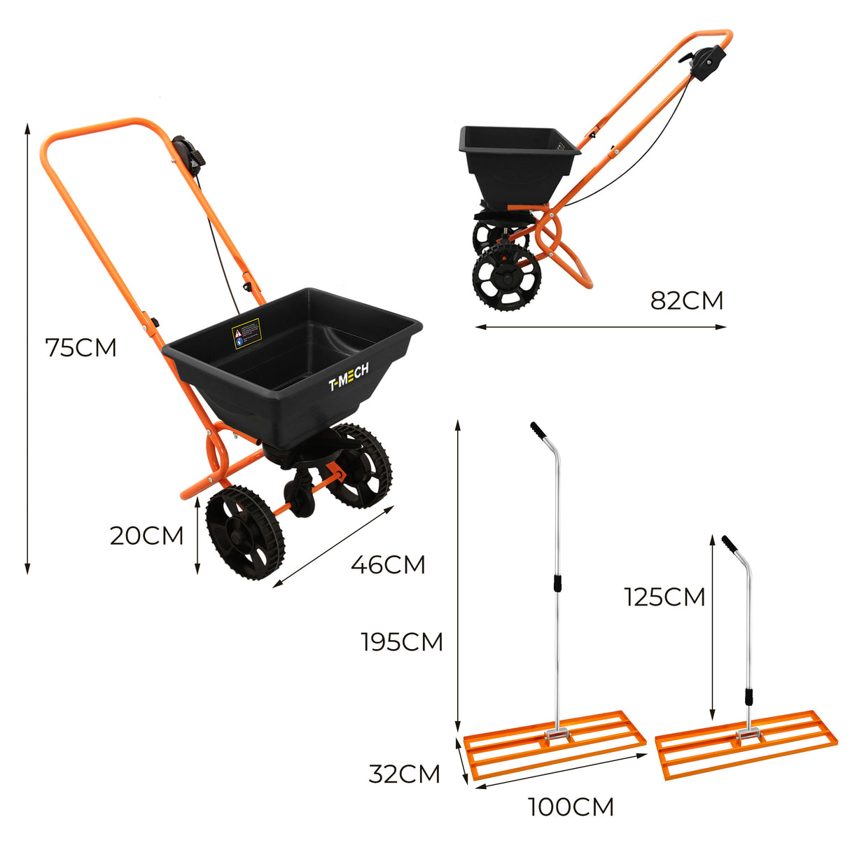 Épandeur Rotatif & Niveleur de Pelouse 100 cm (Orange)