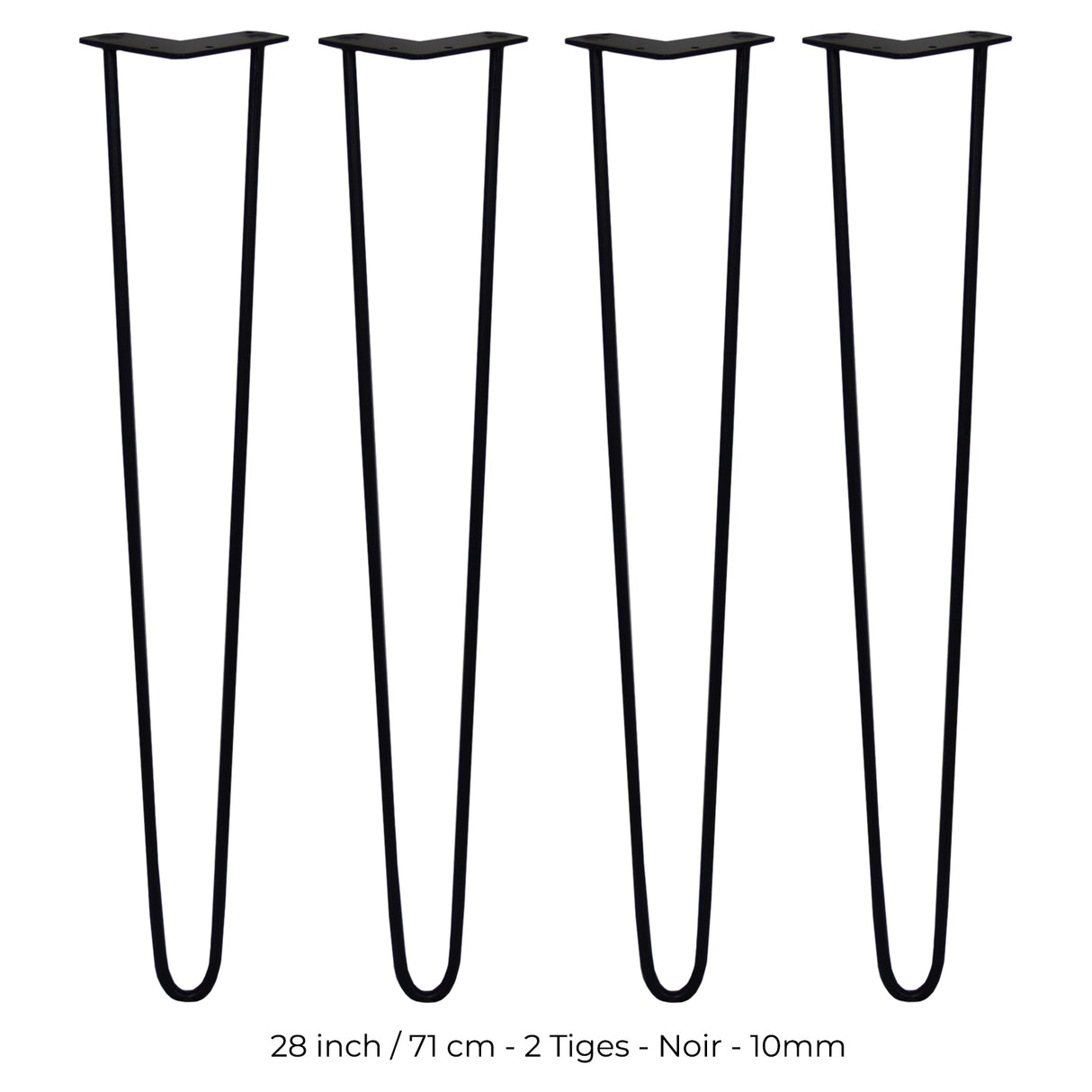 4 Pieds de Table en Épingle à Cheveux - 71cm - 2 Tiges - 10mm – Fini Noir