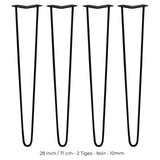 4 Pieds de Table en Épingle à Cheveux - 71cm - 2 Tiges - 10mm – Fini Noir