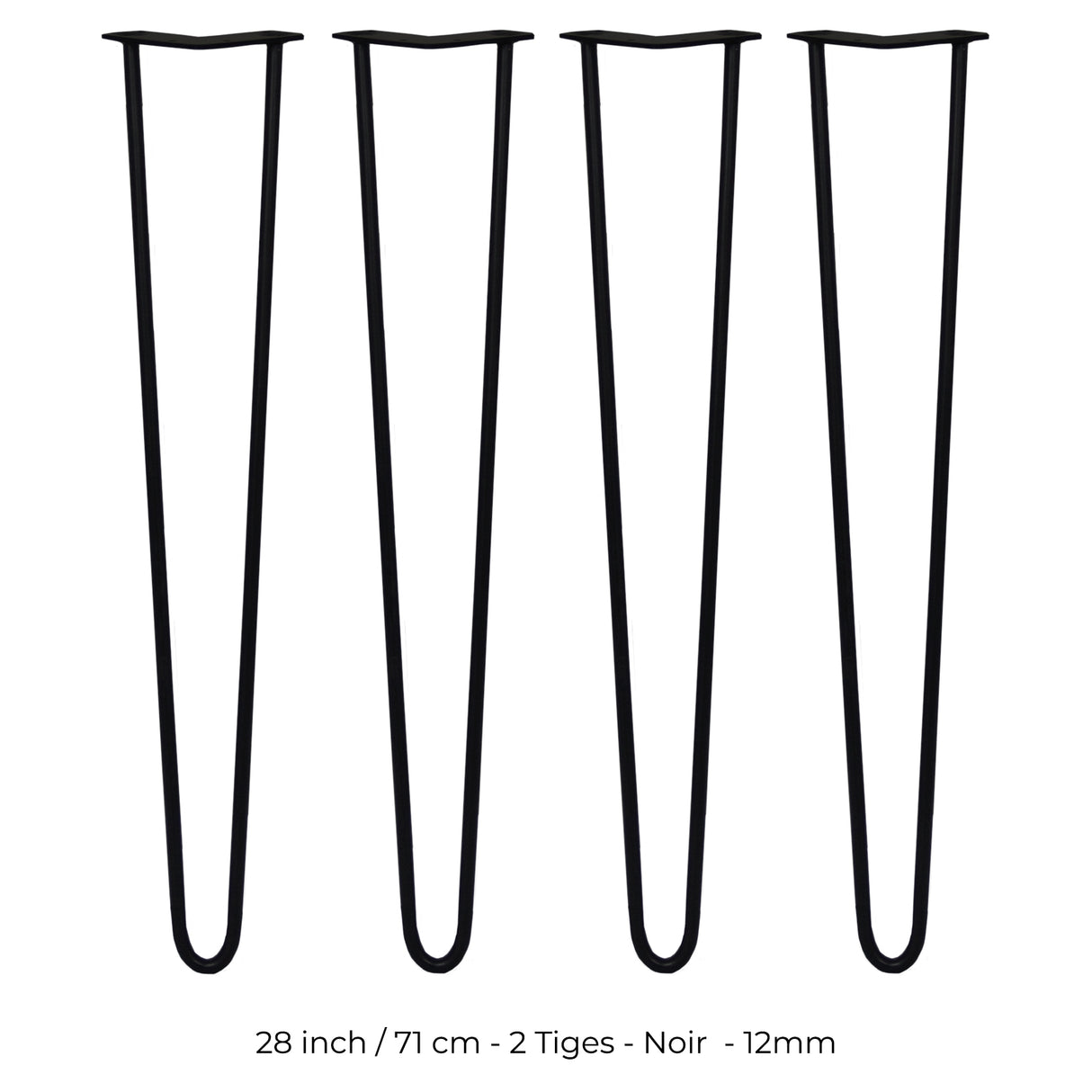 4 Pieds de Table en Épingle à Cheveux - 71cm - 2 Tiges - 12mm – Fini Noir