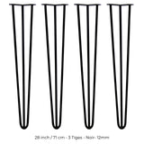 4 Pieds de Table en Épingle à Cheveux - 71cm - 3 Tiges - 12mm – Fini Noir