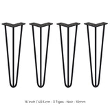 4 Pieds de Table en Épingle à Cheveux - 40,6cm - 3 Tiges - 10mm – Fini Noir