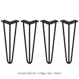 4 Pieds de Table en Épingle à Cheveux - 35,5cm - 3 Tiges - 10mm – Fini Noir