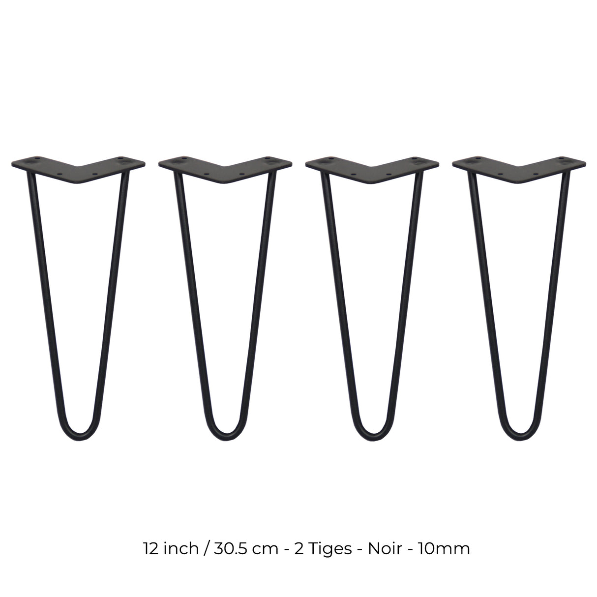 4 Pieds de Table en Épingle à Cheveux - 30,5cm - 2 Tiges - 10mm – Fini Noir