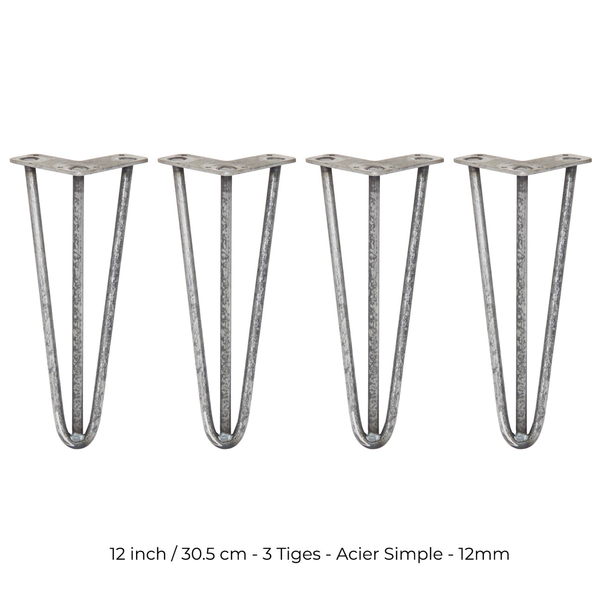 4 Pieds de Table en Epingle à Cheveux - 30,5cm - 3 Tiges - 12mm