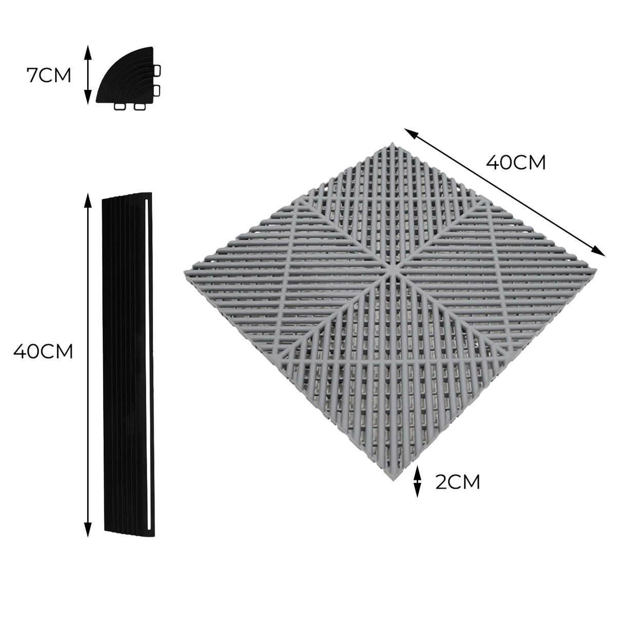 Lampes Hexagones & Carrelage de Sol Ventilé Pour Garage Avec Bordure (x120 Gris)