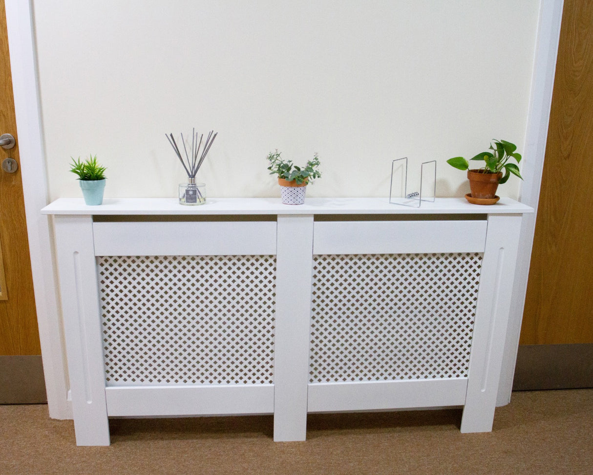 Cache Radiateur Ajustable en MDF Blanc de 140cm à 192cm de large