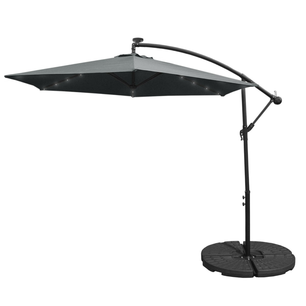 Parasol Gris 3m avec LED's Intégrés avec Base Ronde