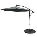 Parasol Gris 3m avec LED's Intégrés avec Base Ronde