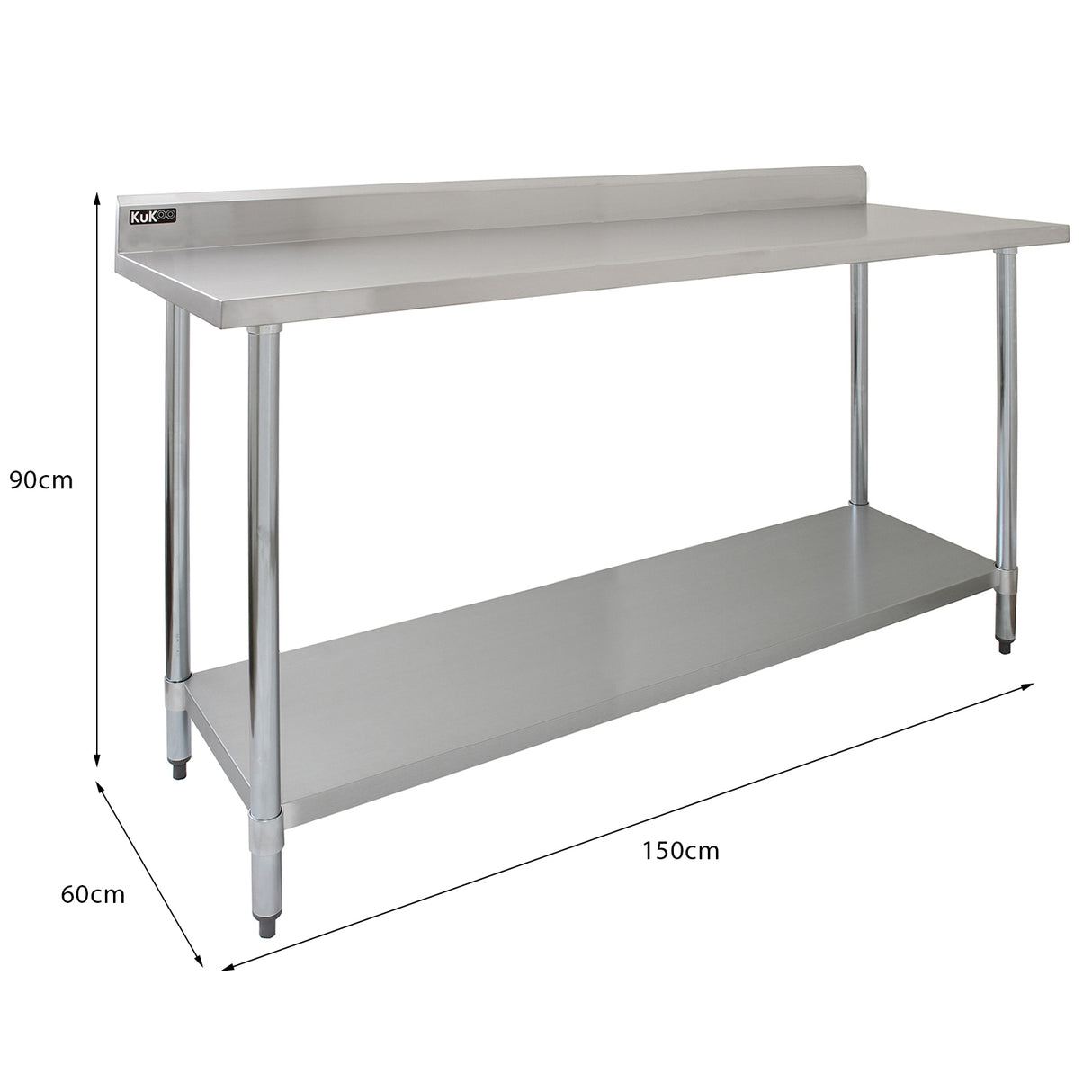 Table de Travail Préparation Cuisine 1500mm & Étagère d'Appoint