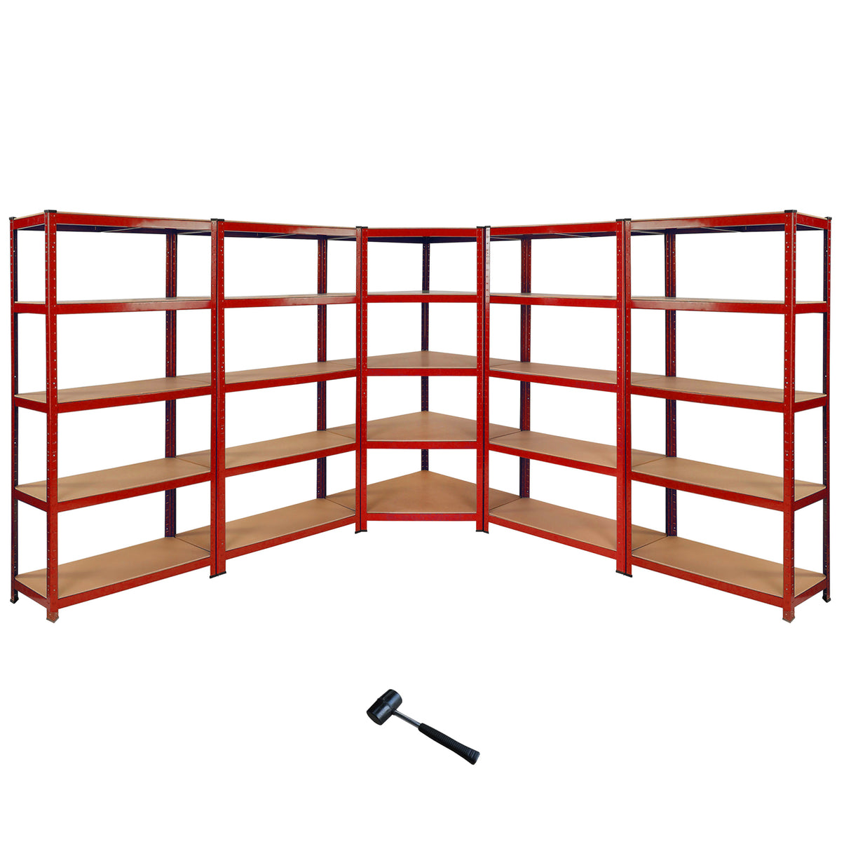 Monster Racking 1 Rayonnage d'Angle Z-Rax Rouge et 4 Rayonnages Z-Rax Rouges en Acier Sans Boulons 90cm x 45cm x 183cm