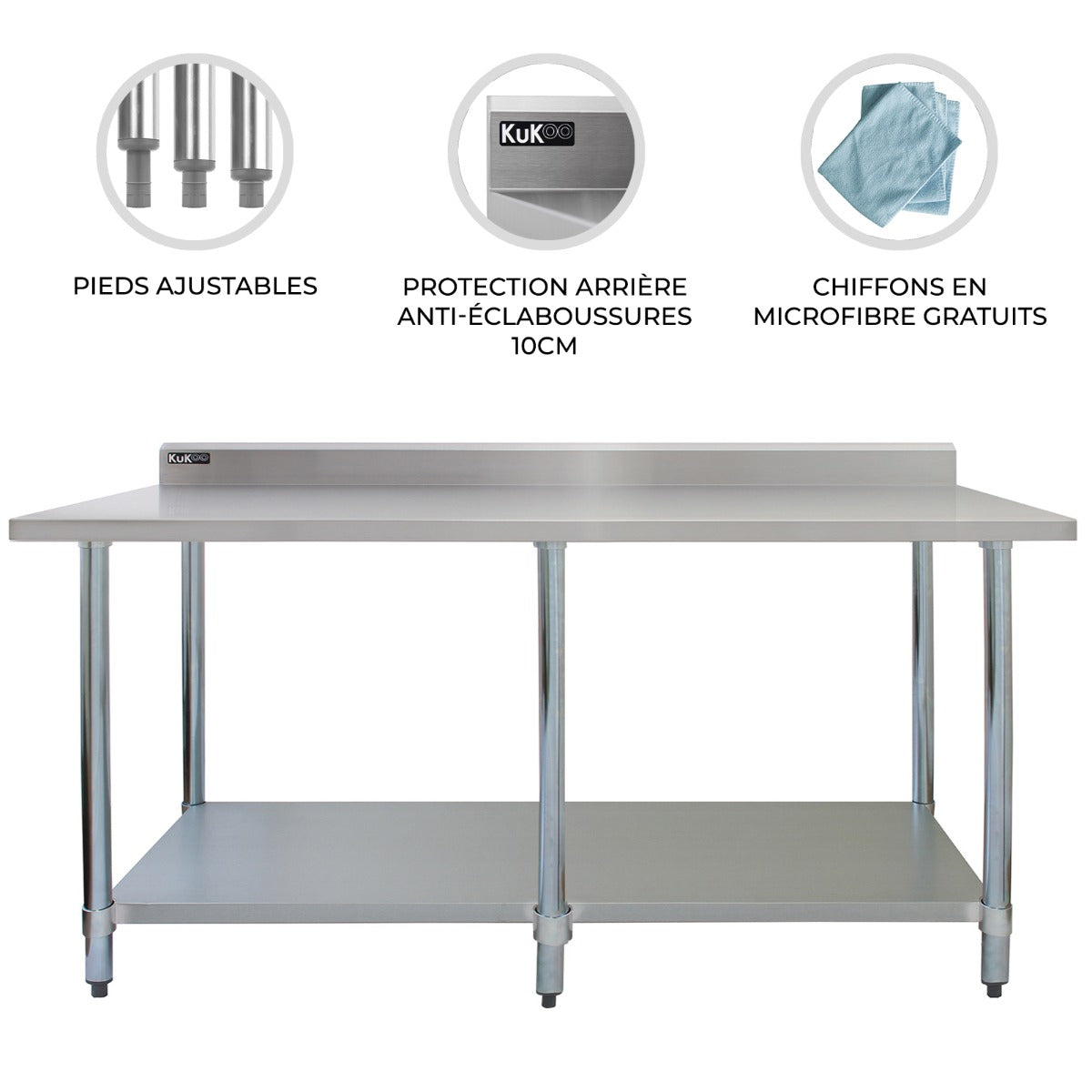 Table de Travail pour Cuisine en Inox - 210 cm