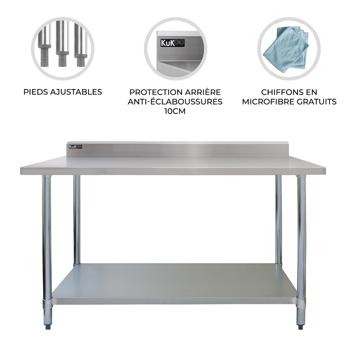 Table de Travail pour Cuisine en Inox - 120 cm