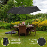 Parasol Gris 3m avec LED's Intégrés avec Base Ronde