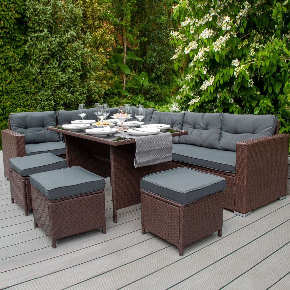 Salon de Jardin en Rotin 9 Personnes – Marron